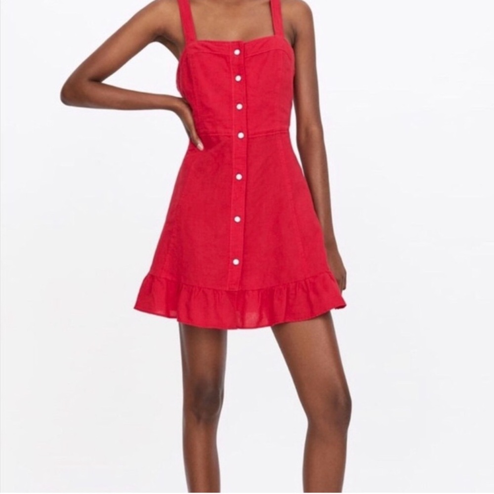 Zara Red Button-Down Dress XS